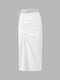 Women Solid Drawstring Slit Lace Up Invisible Zip Skirt - White