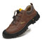 Men Cow Leather Elastic Lace Protect Toe Non Slip Casual Outdoor Shoes - Brown