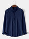 Mens Solid Color Half Button Basics Long Sleeve Henley Shirts - Navy