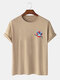 Mens Crane Graphic Crew Neck 100% Cotton Short Sleeve T-Shirts - Khaki
