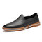 Mens Genuine Cow Leather Slippers Soft Driving Loafers - Black