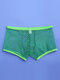 Men Sexy Net See Through Boxer Briefs Fishnet Nylon Thin Breathable Plain Sexy Underwear - Green