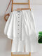 Women Solid Button Front Wide Leg Pants Casual Co-ords - White