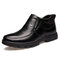 Men Genuine Leather Slip Resistant Slip On Warm Casual Boots - Black
