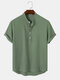 Mens Solid Color Half Button Waffle Knit Short Sleeve Henley Shirts - Green