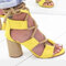 Plus Size Women Ladies Fashion Lace Up Peep Toe Chunky Heel Sandals - Yellow
