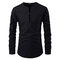 Mens fashion button V-neck long-sleeved shirt  - Black