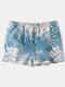 Mens Leaf Print Breathable Swim Shorts With Mesh Liner - Blue