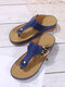 Plus Size Women Casual Comfy Summer Vacation Clip Toe Handmade Stitching Wedges Slippers - Blue