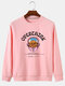 Mens Letter Character Chest Print Cotton Solid Color Loose Fit Pullover Sweatshirts - Pink
