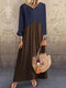 Contrast Color Patchwork Long Sleeve Maxi Dress For Women - Khaki