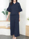 Women Solid Frill V-Neck Ruffle Sleeve Casual Co-ords - Dark Blue