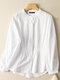 Solid Stand Collar Button Front Long Sleeve Blouse - White