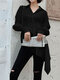 Asymmetrical Lapel Plus Size Casual Shirt for Women - Black