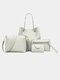 4PCS Bucket Handbag Women Plain Faux Leather Shoulder Bag Clutch Bag - Gray