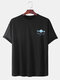 Mens Space Pattern & Character Print Loose Light O-Neck T-Shirts - Black