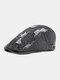 Men Denim Washed Made-old Damaged Vintage Forward Hat Flat Cap - Black