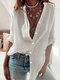 Solid Color Long Sleeve Stand Collar Casual Shirt For Women - White