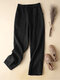 Solid Drawstring Waist Pocket Straight Leg Casual Pants - Black