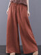 Embroidered Elastic Waist Wide-leg Plus Size Pants With Pockets - Rust Red