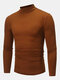 Mens Plain Pure Color Half Collar Cotton Basics Long Sleeve Bottoming T-Shirts - Coffee