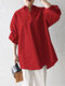 Женские однотонные повседневные лацканы с двойным карманом и длинным рукавом Рубашка - Красный