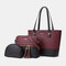 Women 3PCS Tassel Patchwork Large Capacity Handbag Tote - Purple