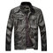 Mens Casual Stand Collar PU Coats Leather Biker Motorcycle Jackets  - Dark Grey