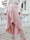 Solid Irregular Slit Hem Elegant Skirt For Women - Pink