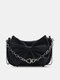 Women Faux Leather Fashion Bowknot Chain Black Crossbody Bag Shoulder Bag - Black