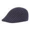 Men Winter Stripe Thickening Adjustable Cotton Warm Breathable Comfortable Vintage Beret Cap - Navy Blue