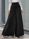 High Waist Solid Invisible Zip Back Wide Leg Pants - Black