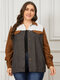 Plus Size Classic Collar Color Block Long Sleeves Jacket - Dark Gray