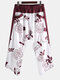Mens Ethnic Style Floral Printed Patchwork Wide-Leg Harem Pants - Red