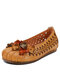 SOCOFY Breathable Soft Leather Floral Vintage Slip-on Flats Shoes - Orange