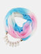 Vintage Geometric Resin Beaded Pendant Ombre Chiffon Scarf Necklace - #07