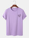 Mens Heart Chest Print Crew Neck Short Sleeve T-Shirts - Purple