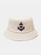 Unisex Cotton Solid Anchor Lifebuoy Pattern Embroidered Outdoor Sunshade Bucket Hat - Beige