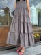 Women Solid Tiered Design Crew Neck Casual Sleeveless Dress - Gray