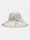 Women Dacron Overlay Calico Print Button Decoration Big Brim Breathable Sunshade Foldable Bucket Hat - Purple