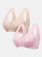 Women Front Closure Wireless Floral 2PCS Bras - Pink + Nude