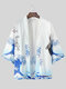 Mens Japanese Style Dragon Carp Wave Print Open Front Kimono - White