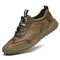 Men Hand Stitching Leather Non Slip Elastic Lace Casual Shoes - Brown