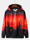 Mens All Over Ombre Forest Print Drawstring Overhead Hoodies - Black