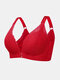 Plus Size Wireless Plunge Front Closure Gather Thin Lace Beauty Back Sexy Bra - Red