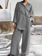 Solid Pocket Button Wide Leg Two Pieces Suit - Gray