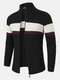 Mens Panel Stitching Stand Collar Zipper Design Knitted Casual Cardigans - Black