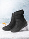 Women Solid Color Casual Warm Lining Waterproof Short Calf Snow Boots - Black