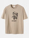 Plus Size Mens 100% Cotton Skeleton & Slogan Print Casual Halloween T-Shirt - Khaki