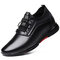 Men Leather Sports Non Slip Elastic Lace Casual Sneakers - Black